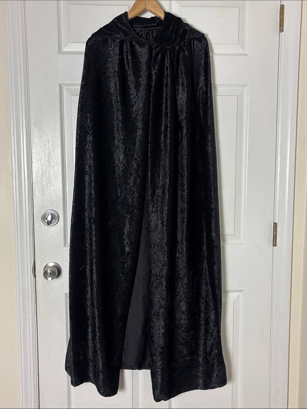 Black Velvet Cape with Large Hood Velcro neck closure Witch Goth witchcraft OS